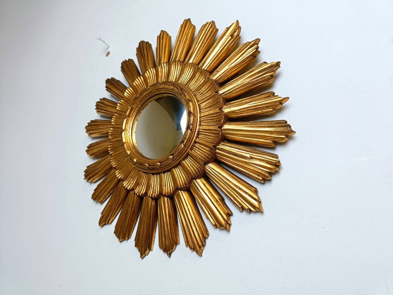 Sunburst mirror Ø43 cm, gold, glass, Belgium, 1960s. - 267238