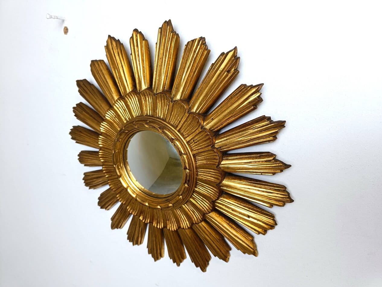 Sunburst mirror Ø43 cm, gold, glass, Belgium, 1960s. - 267236
