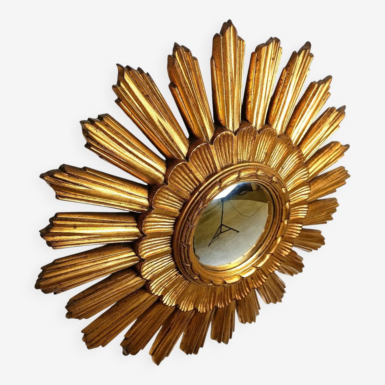 Sunburst mirror Ø43 cm, gold, glass, Belgium, 1960s. - 267234
