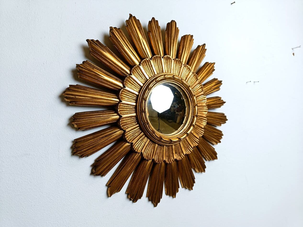 Sunburst mirror Ø43 cm, gold, glass, Belgium, 1960s. - 267243