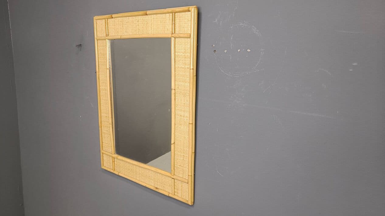 Wall mirror, beige rattan, Italy, 1960s. - 267204