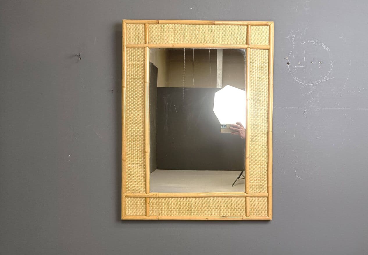 Wall mirror, beige rattan, Italy, 1960s. - 267201