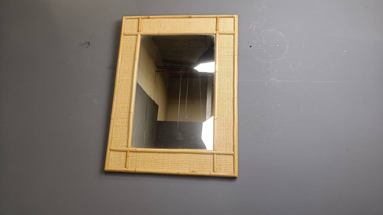 Wall mirror, beige rattan, Italy, 1960s. - 267202