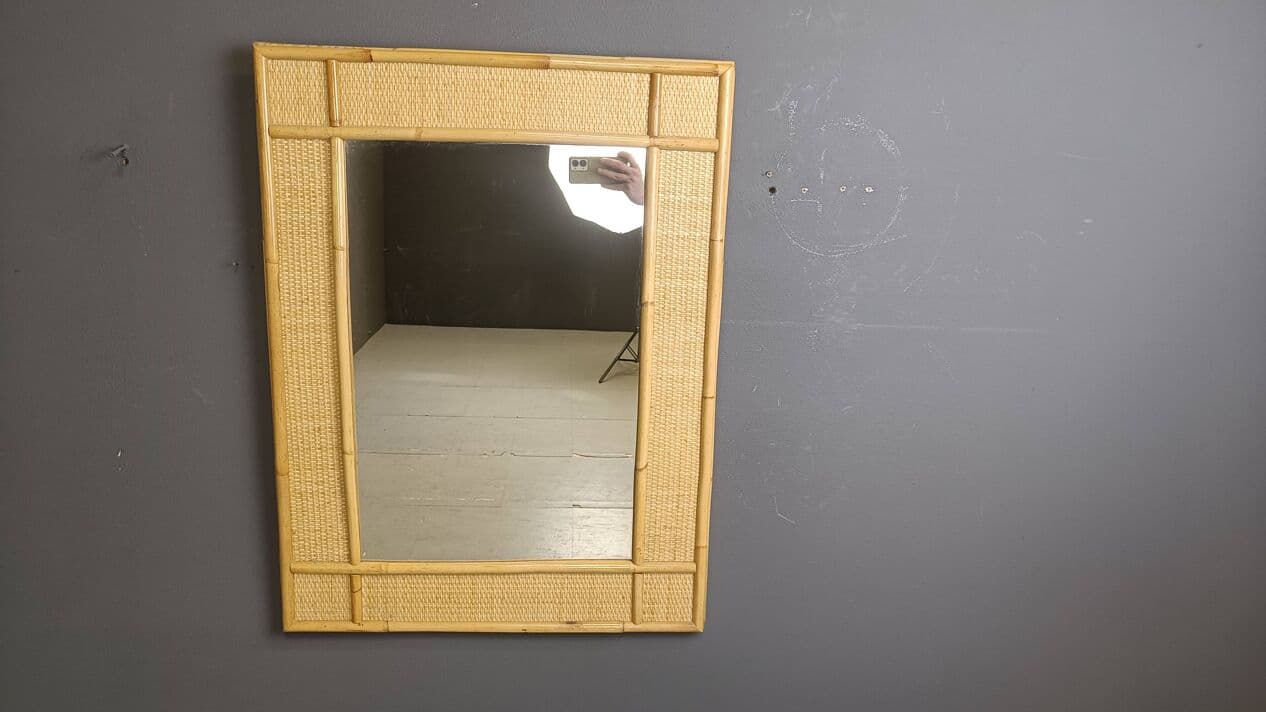 Wall mirror, beige rattan, Italy, 1960s. - 267200