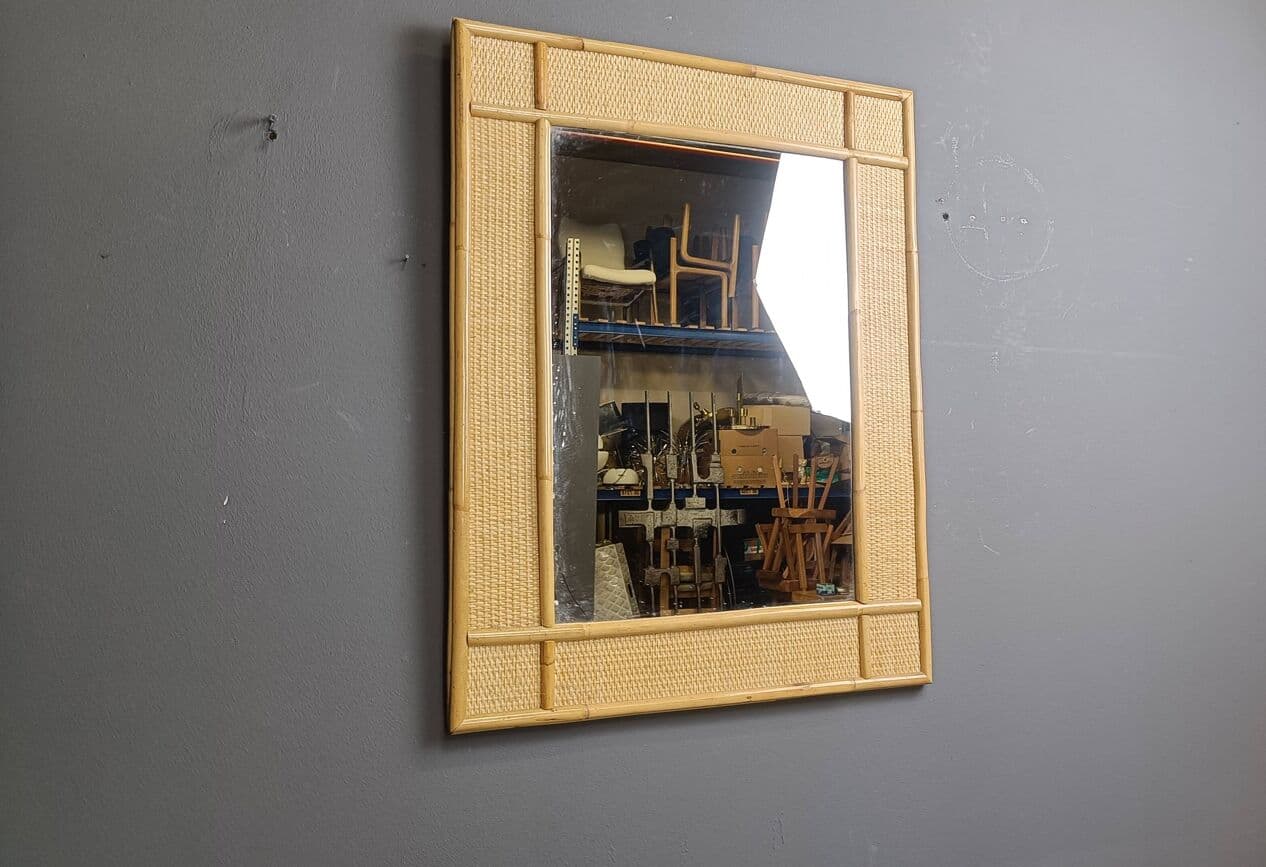 Wall mirror, beige rattan, Italy, 1960s. - 267197