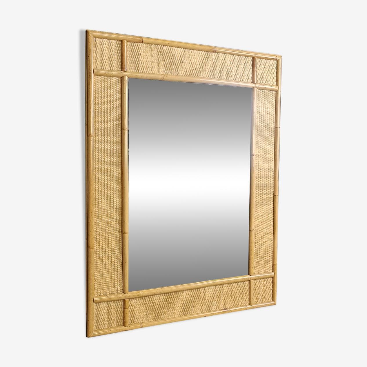 Wall mirror, beige rattan, Italy, 1960s. - 267198