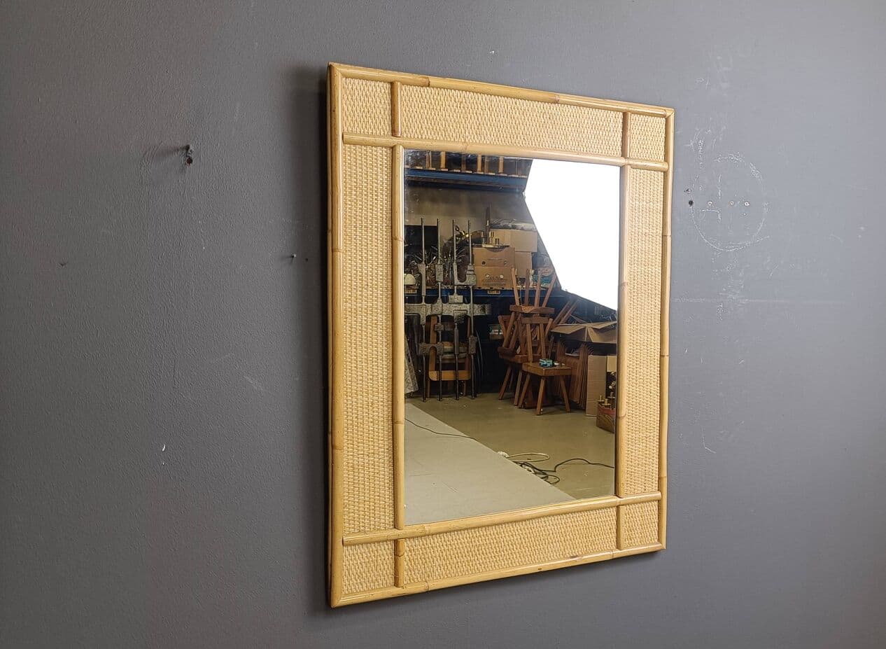 Wall mirror, beige rattan, Italy, 1960s. - 267206