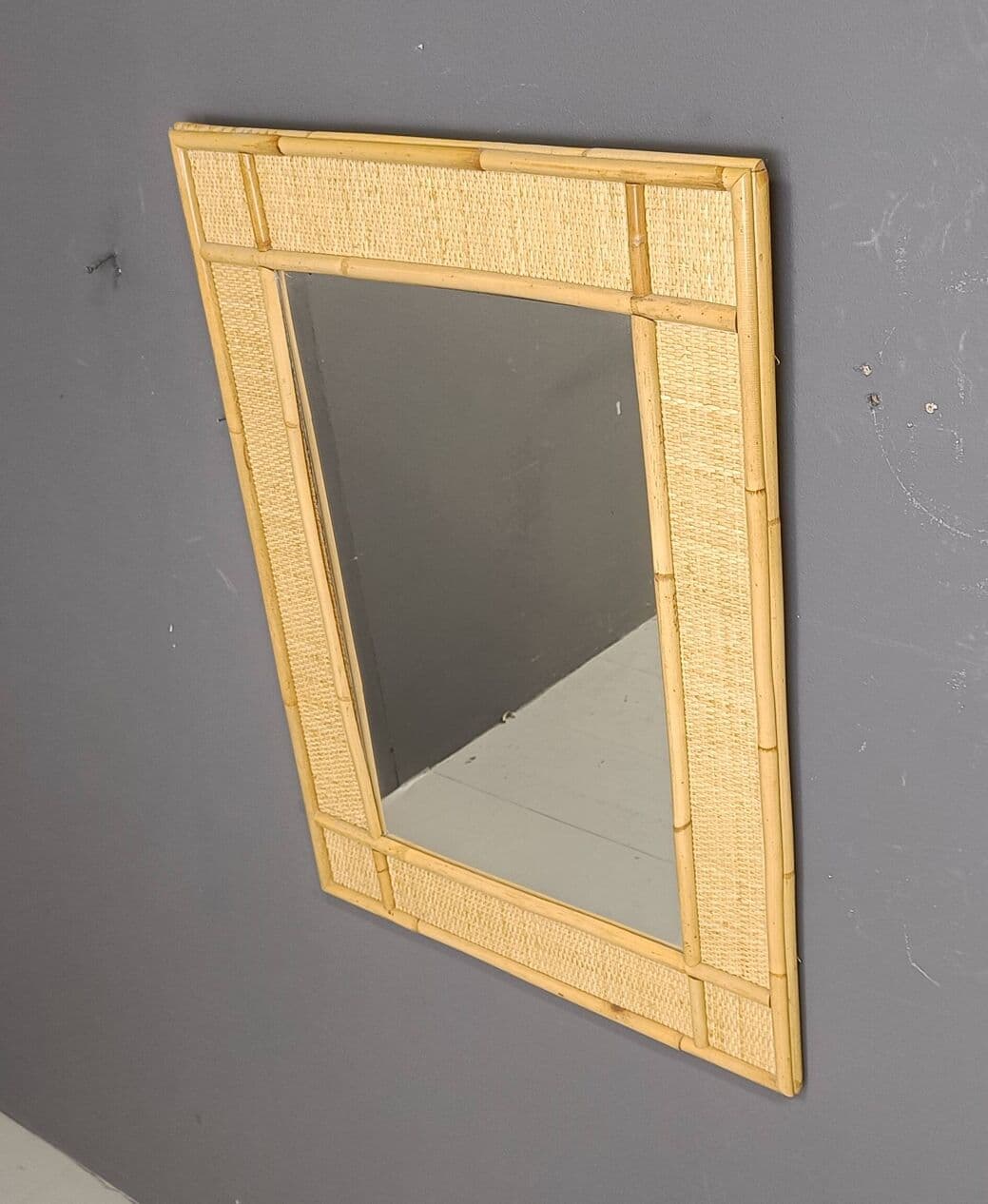 Wall mirror, beige rattan, Italy, 1960s. - 267203