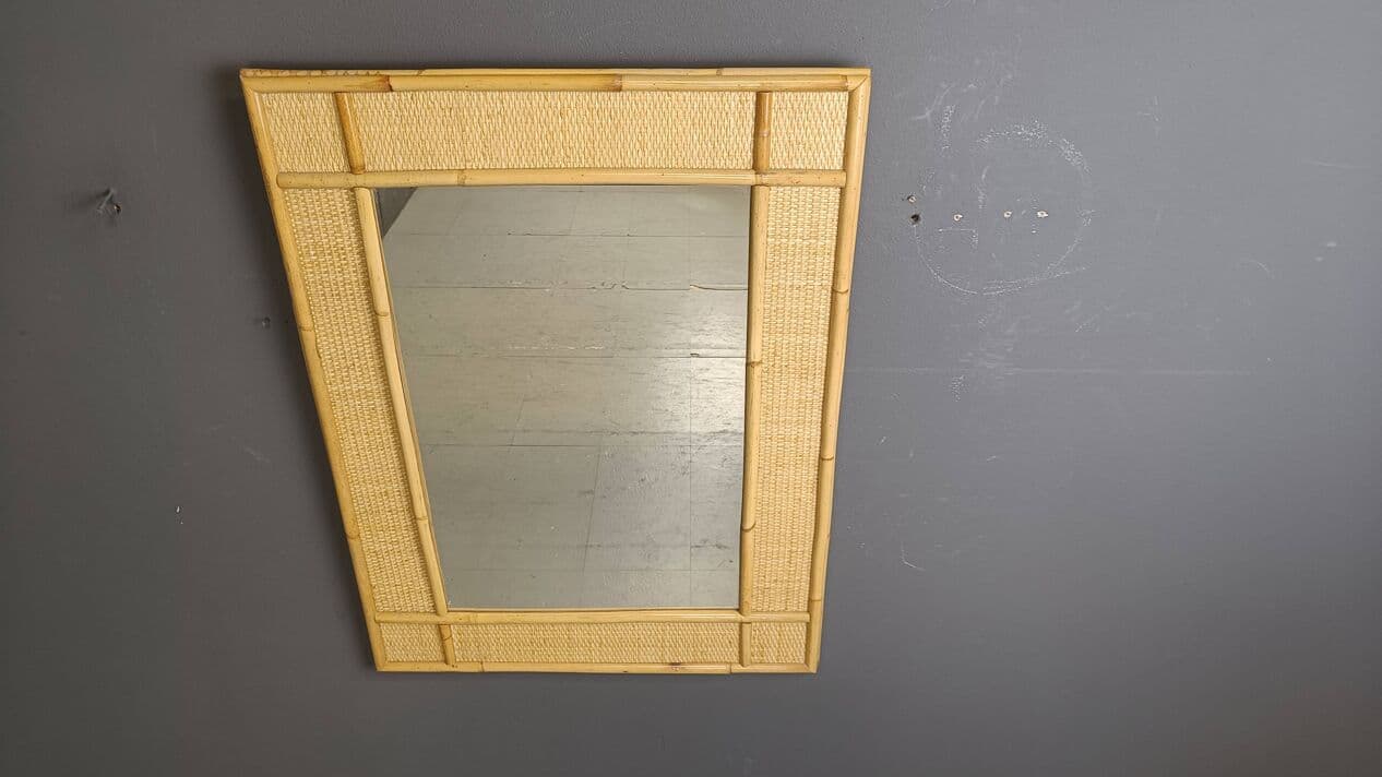 Wall mirror, beige rattan, Italy, 1960s. - 267199