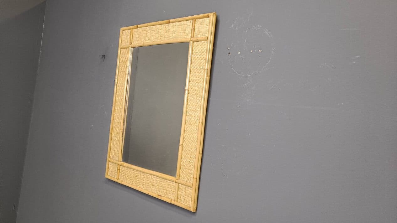 Wall mirror, beige rattan, Italy, 1960s. - 267205