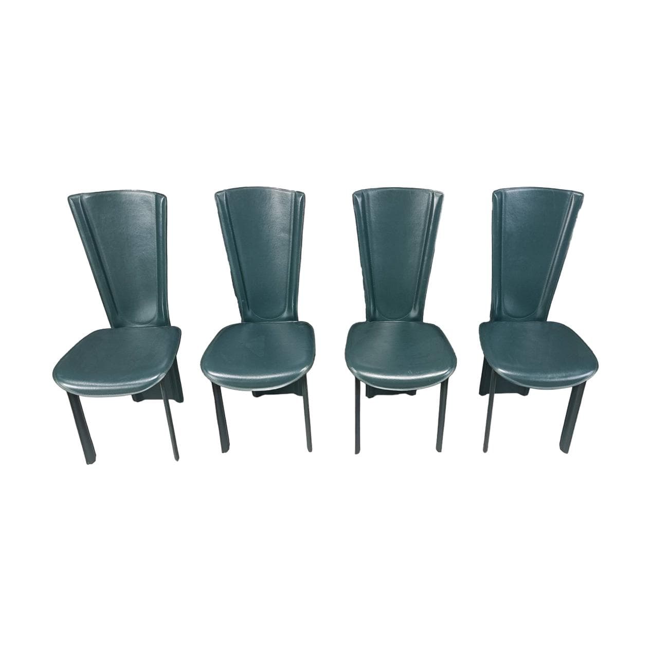 Set of four chairs, green leather, Italy, 1980s.