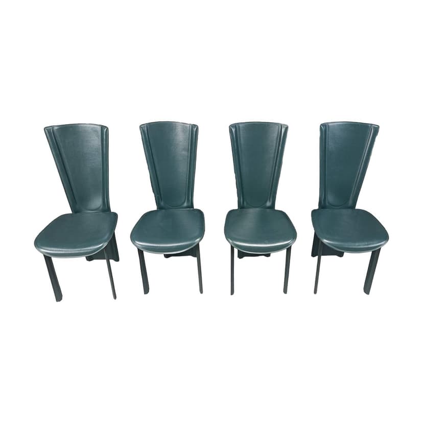 Set of four chairs, green leather, Italy, 1980s.