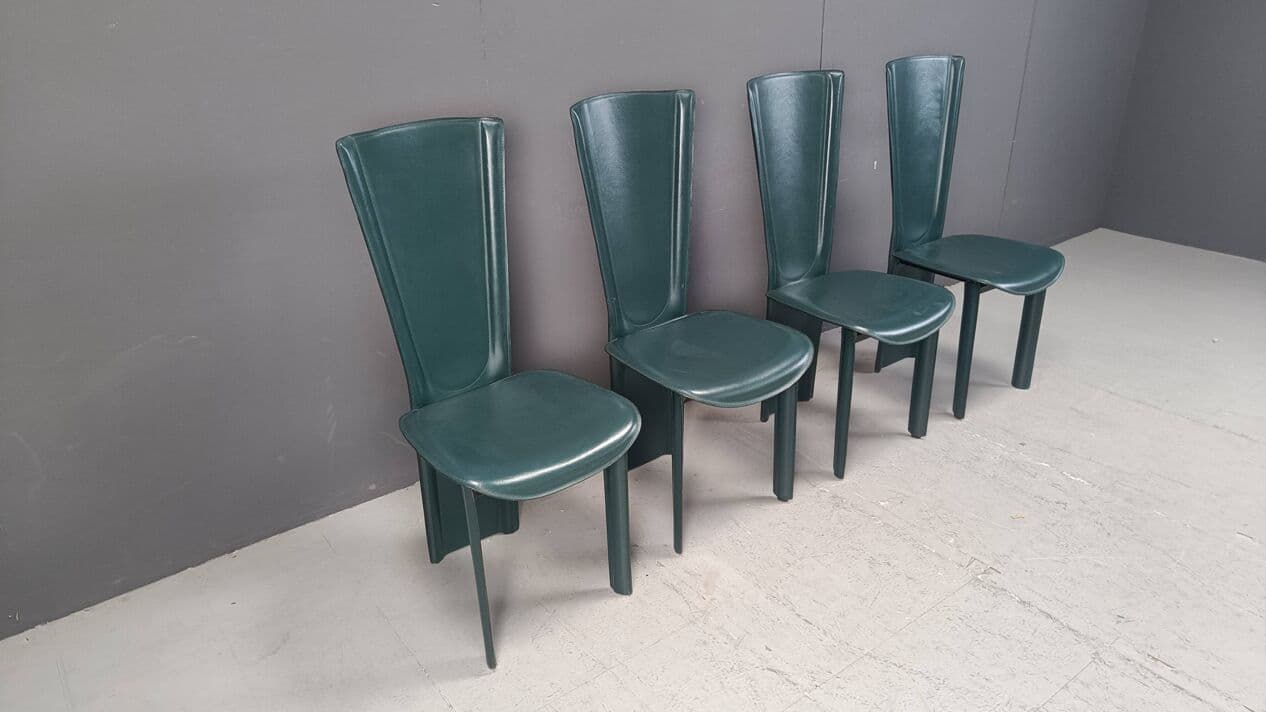 Set of four chairs, green leather, Italy, 1980s. - 267192