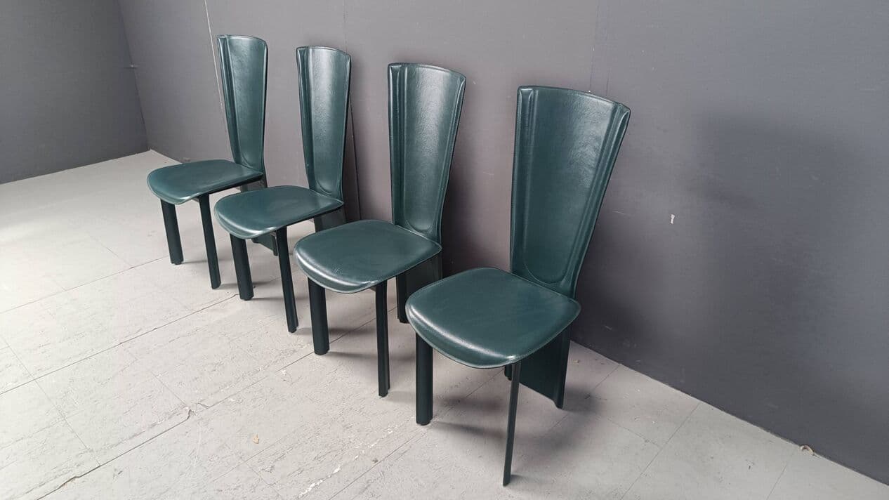 Set of four chairs, green leather, Italy, 1980s. - 267193