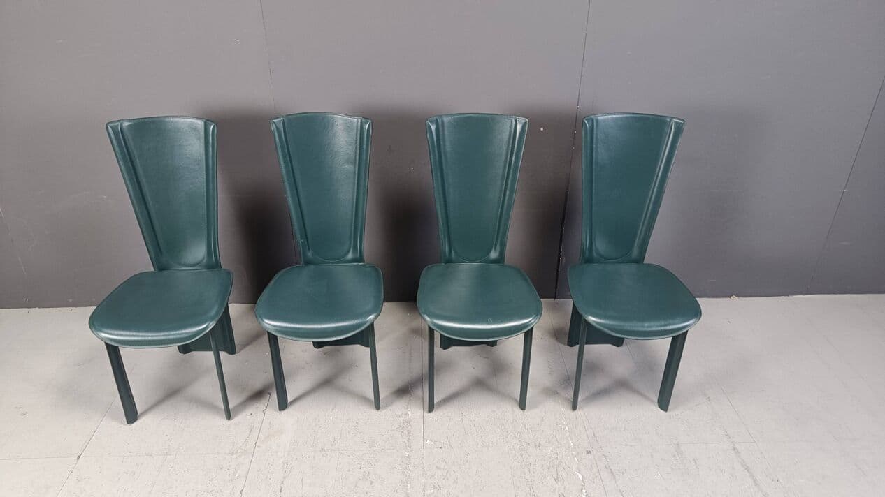 Set of four chairs, green leather, Italy, 1980s. - 267186