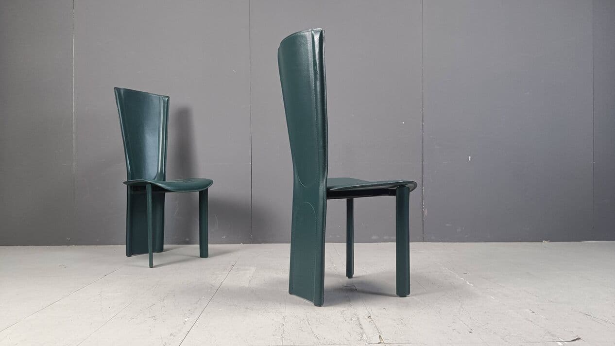 Set of four chairs, green leather, Italy, 1980s. - 267195