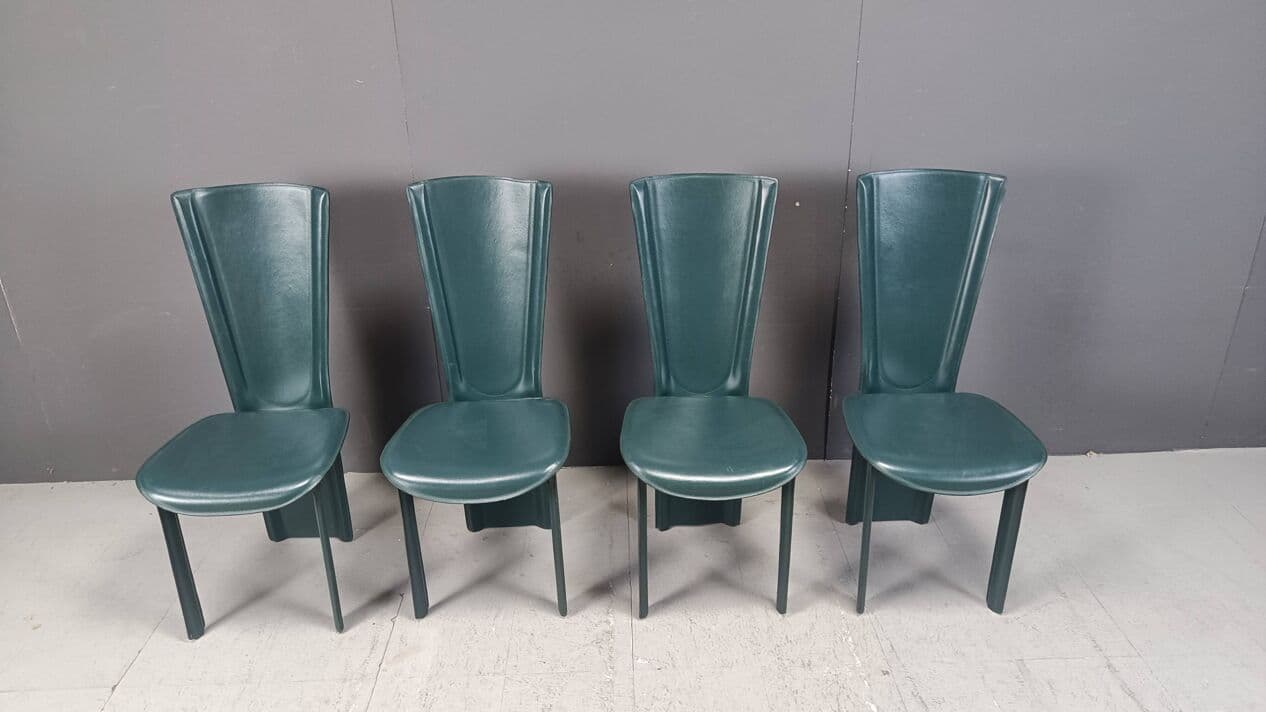 Set of four chairs, green leather, Italy, 1980s. - 267183