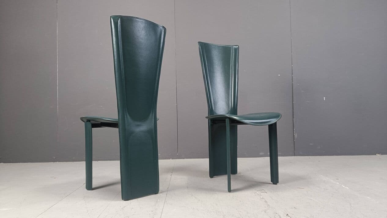 Set of four chairs, green leather, Italy, 1980s. - 267185