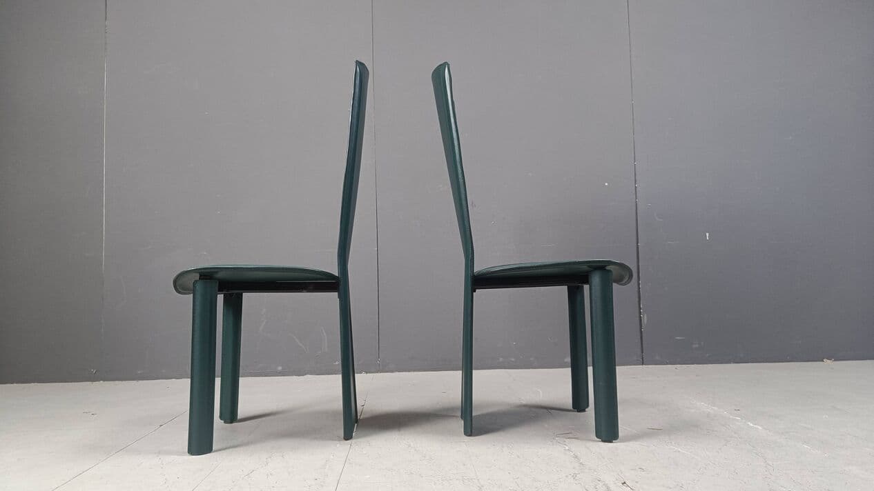 Set of four chairs, green leather, Italy, 1980s. - 267184