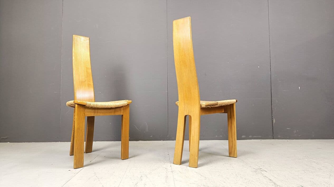 Set of six dining chairs, beige, oak, wicker, Germany, 1960s. - 267179