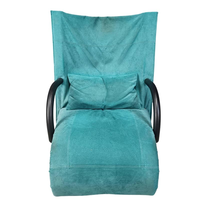 Fotel Zen, niebieski, zamsz syntetyczny, proj. C. Brisson, Francja, lata 80.