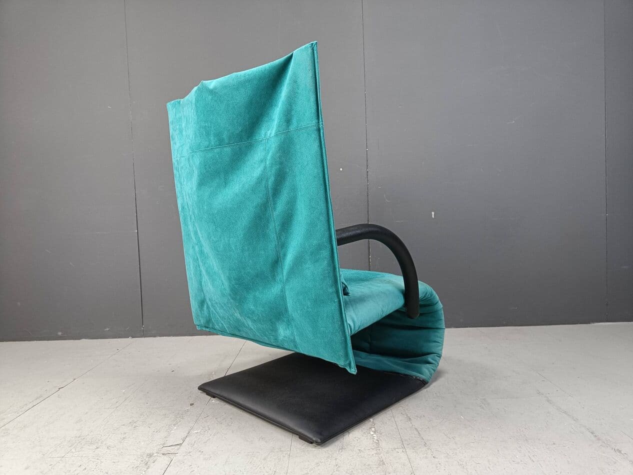 Fotel Zen, niebieski, zamsz syntetyczny, proj. C. Brisson, Francja, lata 80. - 267169