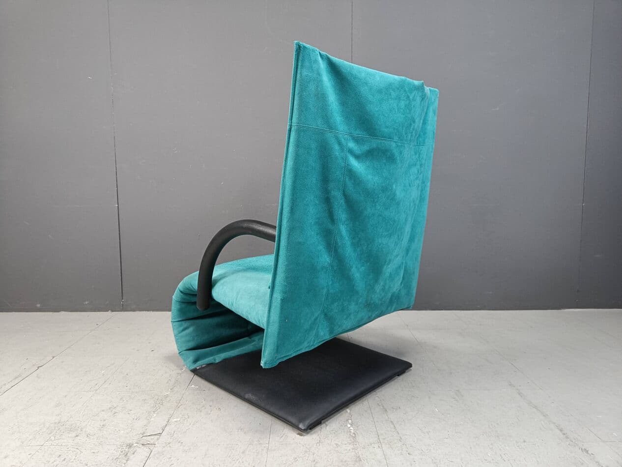 Fotel Zen, niebieski, zamsz syntetyczny, proj. C. Brisson, Francja, lata 80. - 267168