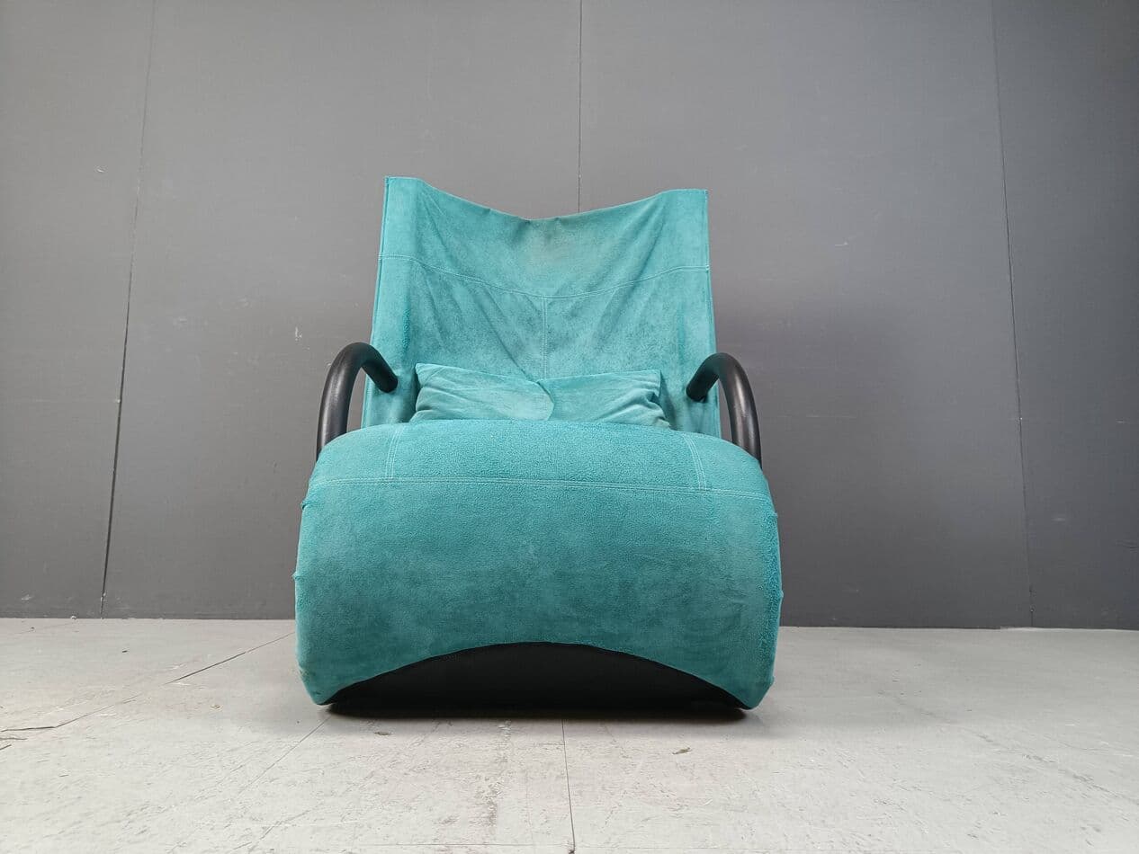 Fotel Zen, niebieski, zamsz syntetyczny, proj. C. Brisson, Francja, lata 80. - 267165