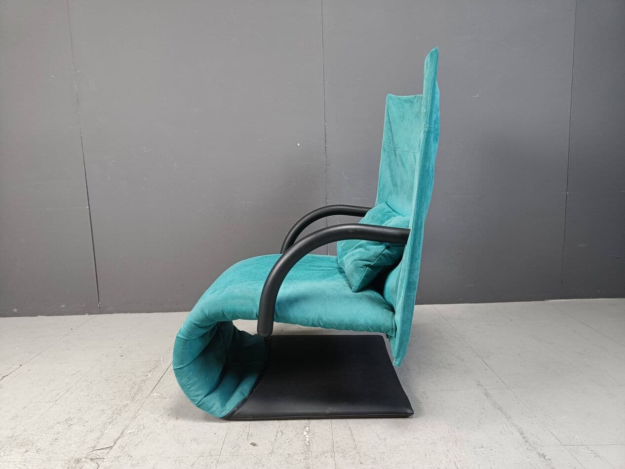 Fotel Zen, niebieski, zamsz syntetyczny, proj. C. Brisson, Francja, lata 80. - 267167