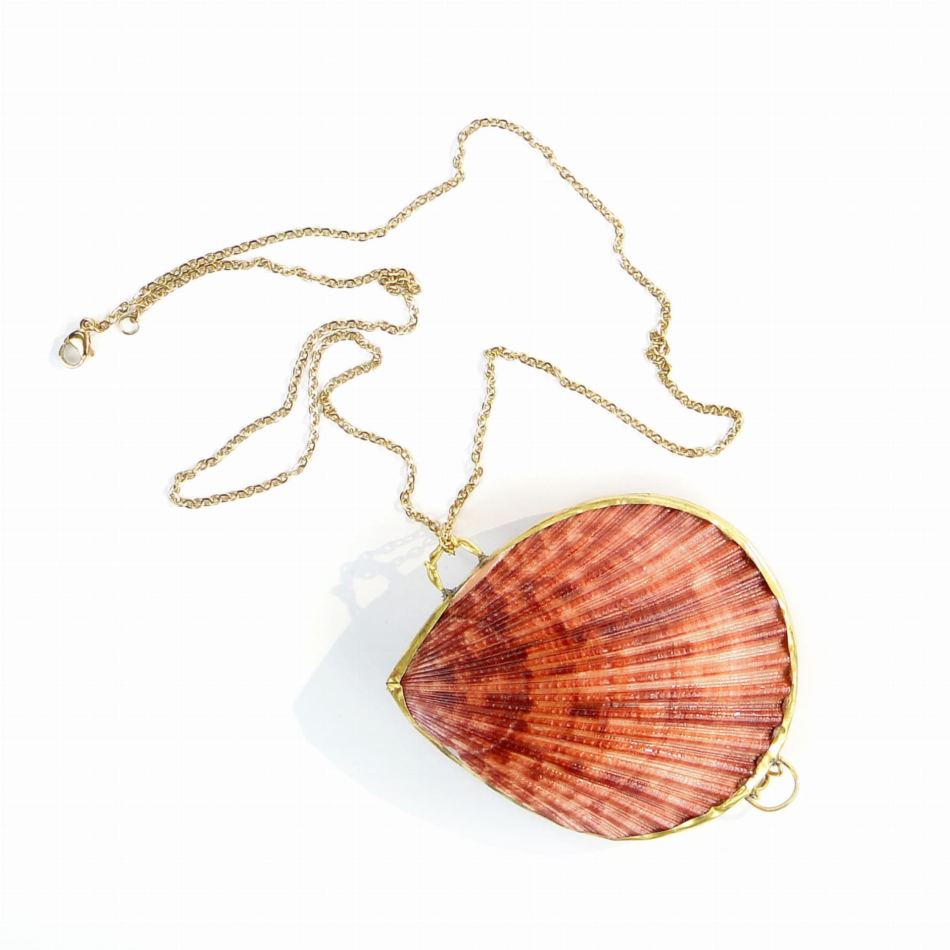 Pudełko na pierścionek, muszla różowa, mosiądz, vintage - 262086