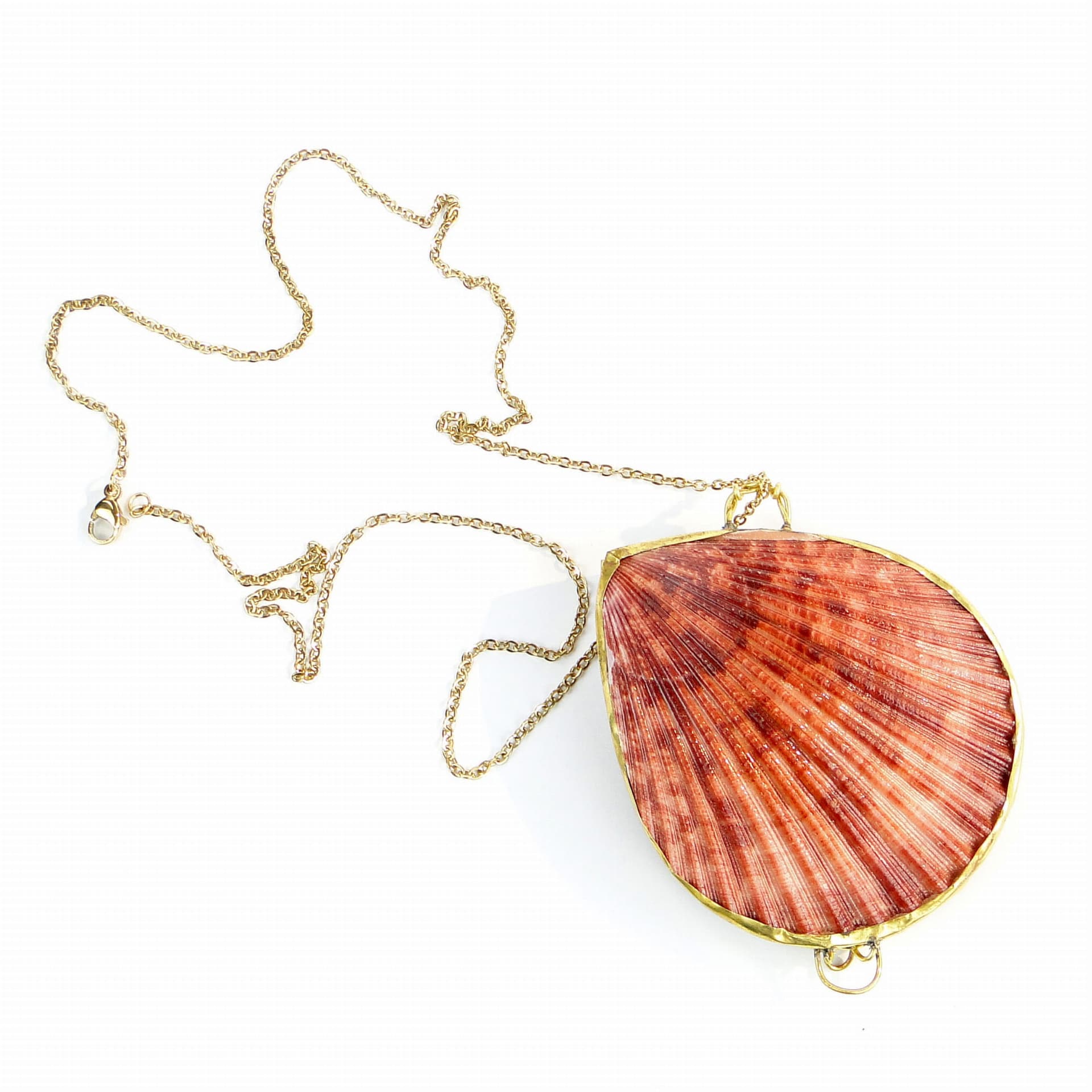 Pudełko na pierścionek, muszla różowa, mosiądz, vintage - 262094