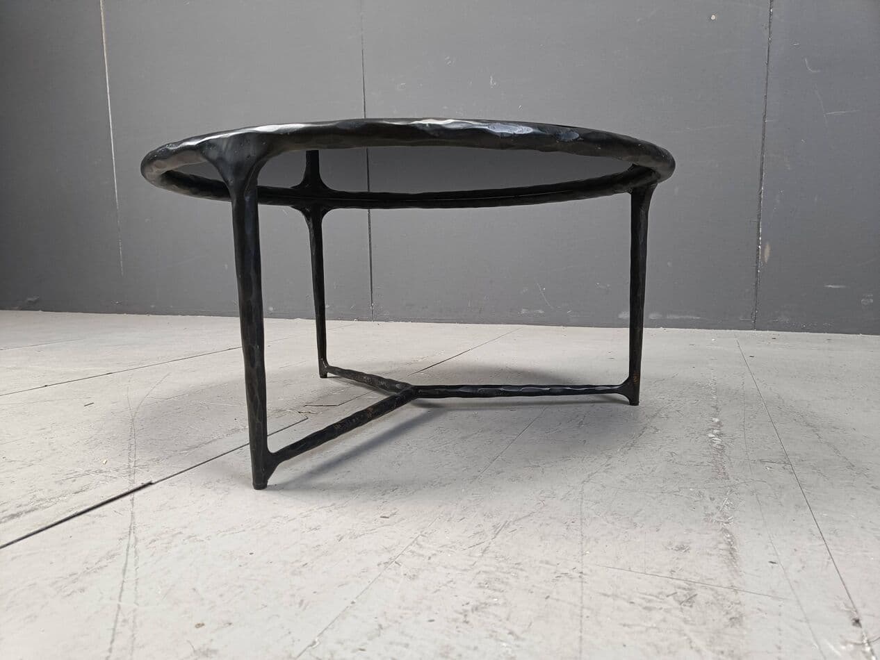 Coffee table Brutalist, graphite steel, black glass, Belgium, 1970s. - 267116