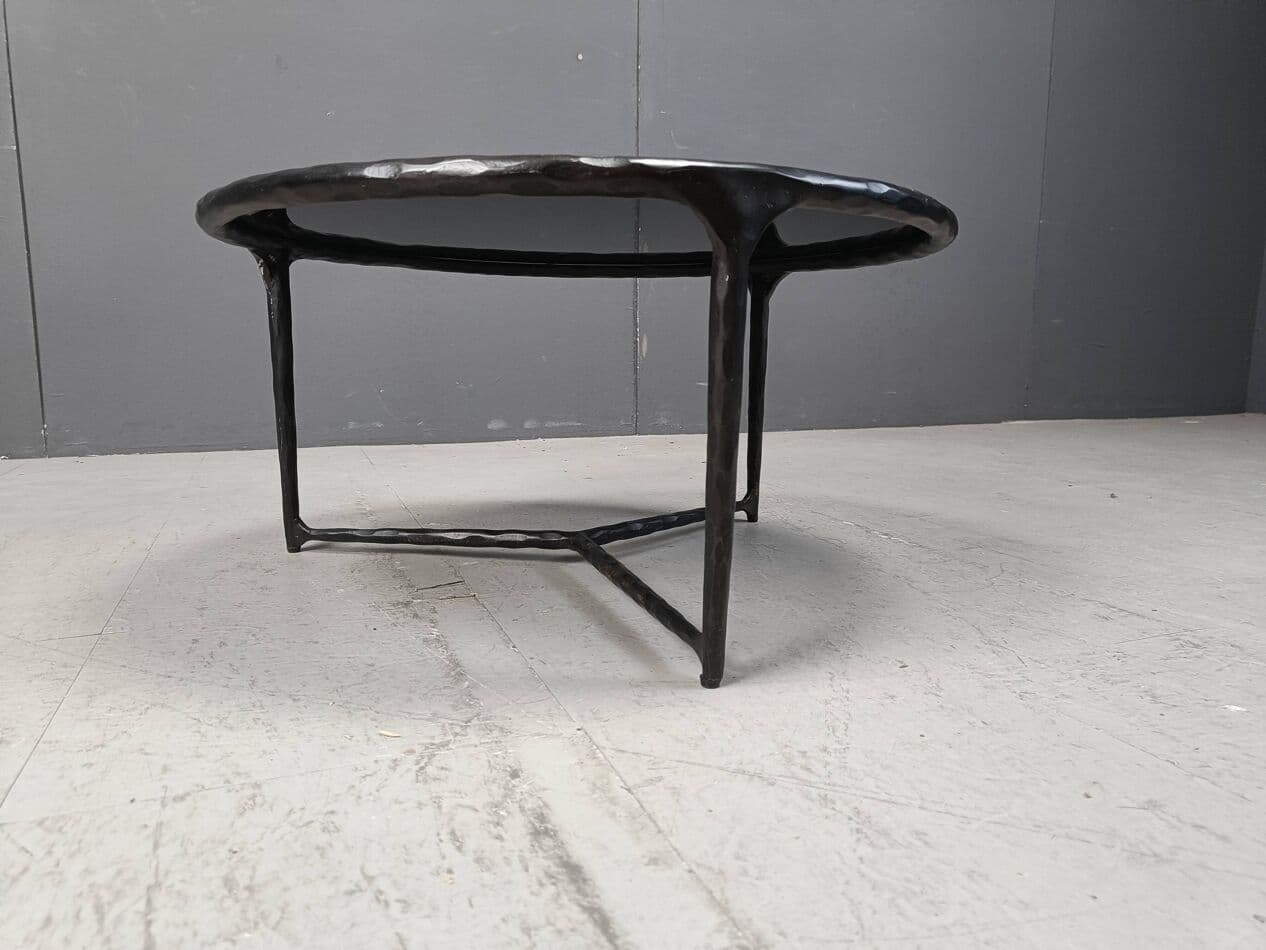 Coffee table Brutalist, graphite steel, black glass, Belgium, 1970s. - 267108