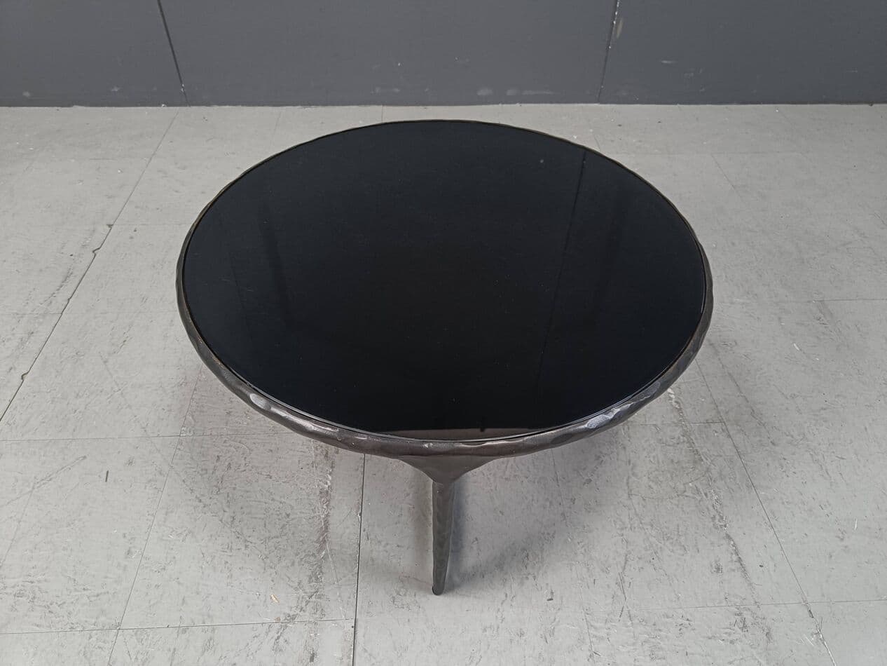 Coffee table Brutalist, graphite steel, black glass, Belgium, 1970s. - 267117