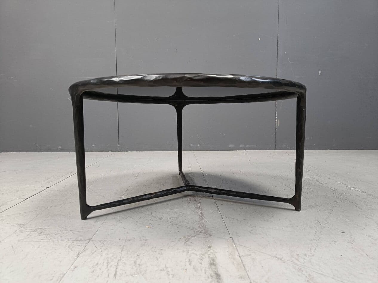 Coffee table Brutalist, graphite steel, black glass, Belgium, 1970s. - 267112