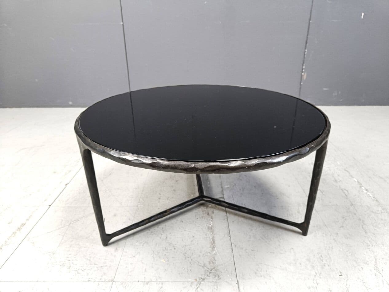 Coffee table Brutalist, graphite steel, black glass, Belgium, 1970s. - 267107