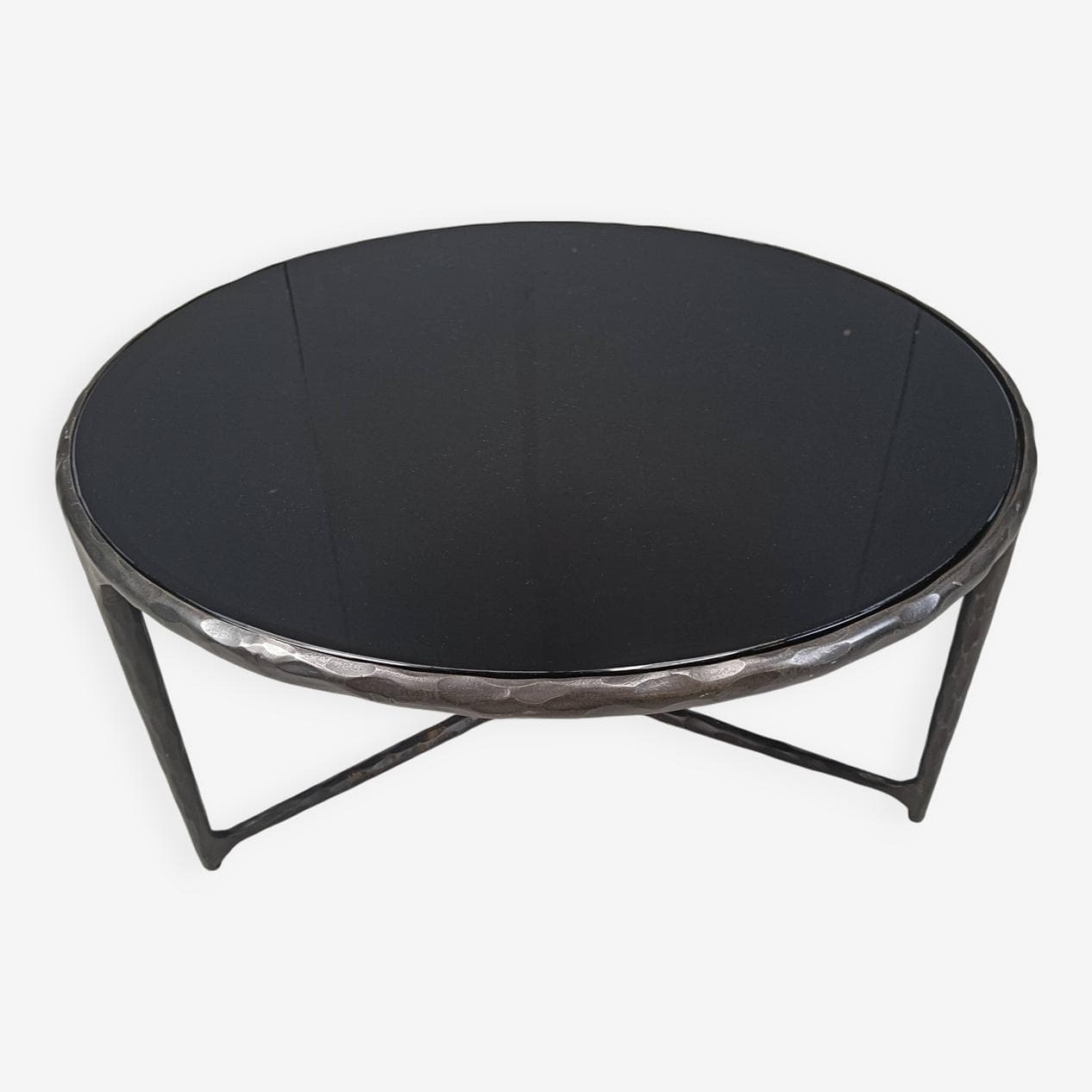 Coffee table Brutalist, graphite steel, black glass, Belgium, 1970s. - 267110