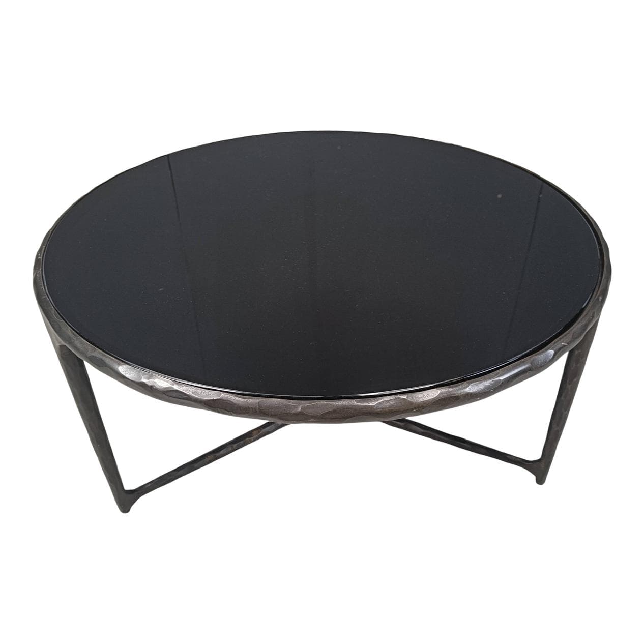 Coffee table Brutalist, graphite steel, black glass, Belgium, 1970s.