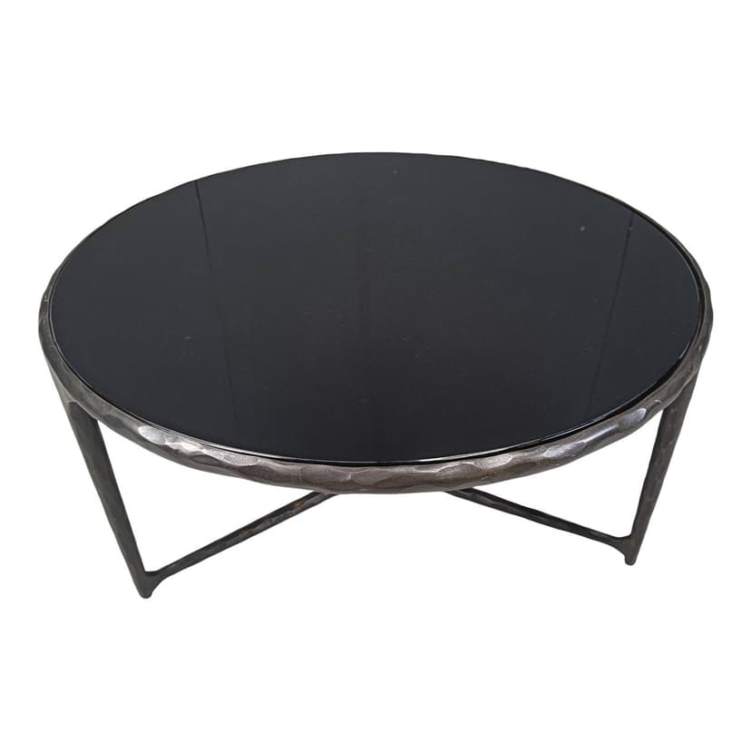 Coffee table Brutalist, graphite steel, black glass, Belgium, 1970s.