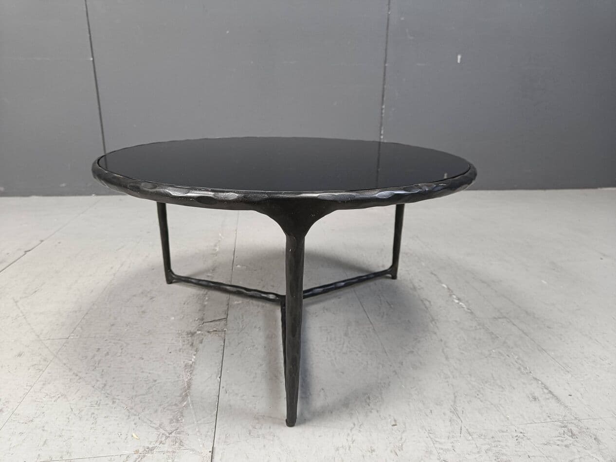 Coffee table Brutalist, graphite steel, black glass, Belgium, 1970s. - 267118
