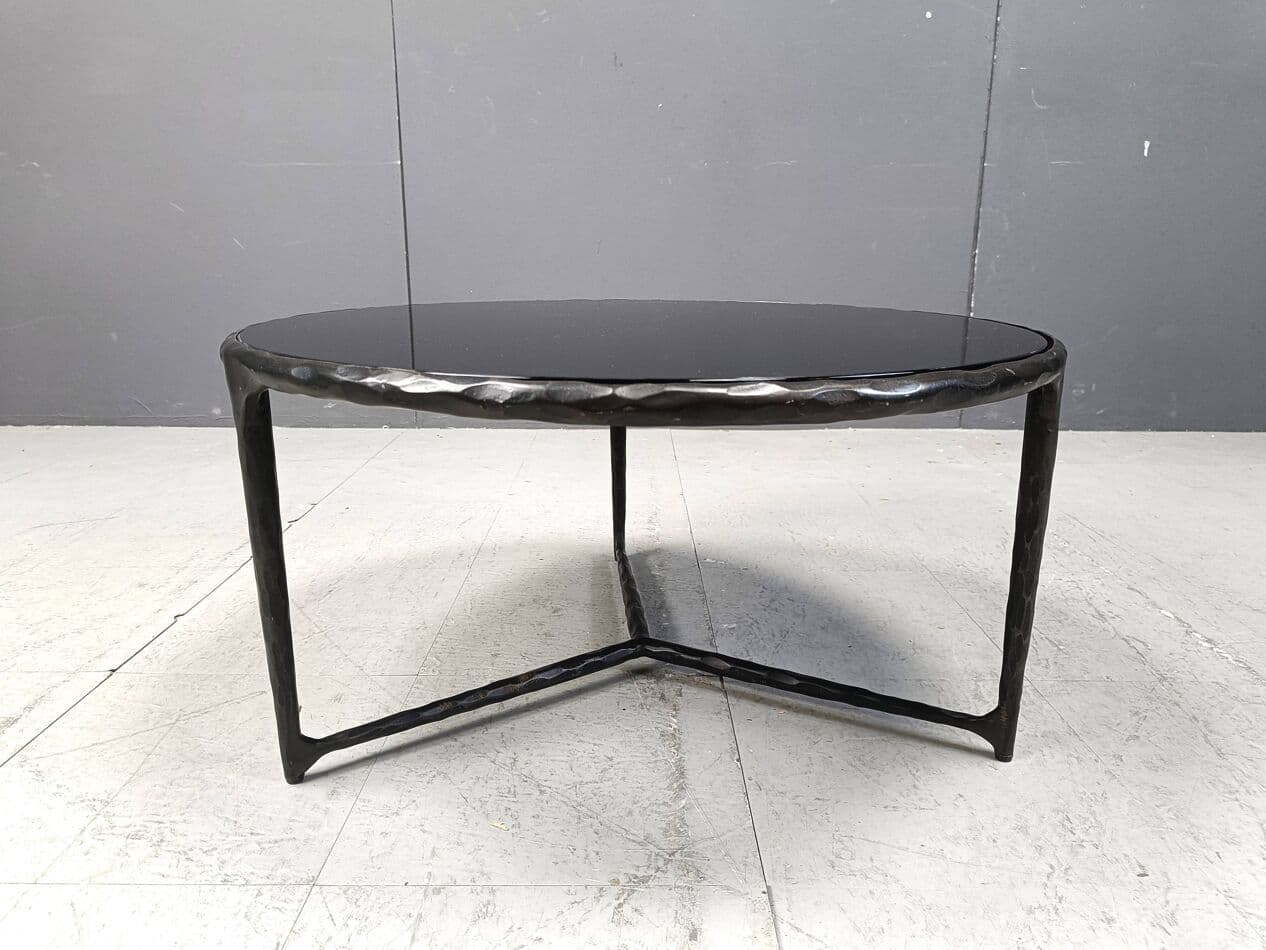 Coffee table Brutalist, graphite steel, black glass, Belgium, 1970s. - 267111