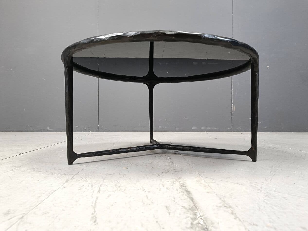 Coffee table Brutalist, graphite steel, black glass, Belgium, 1970s. - 267113