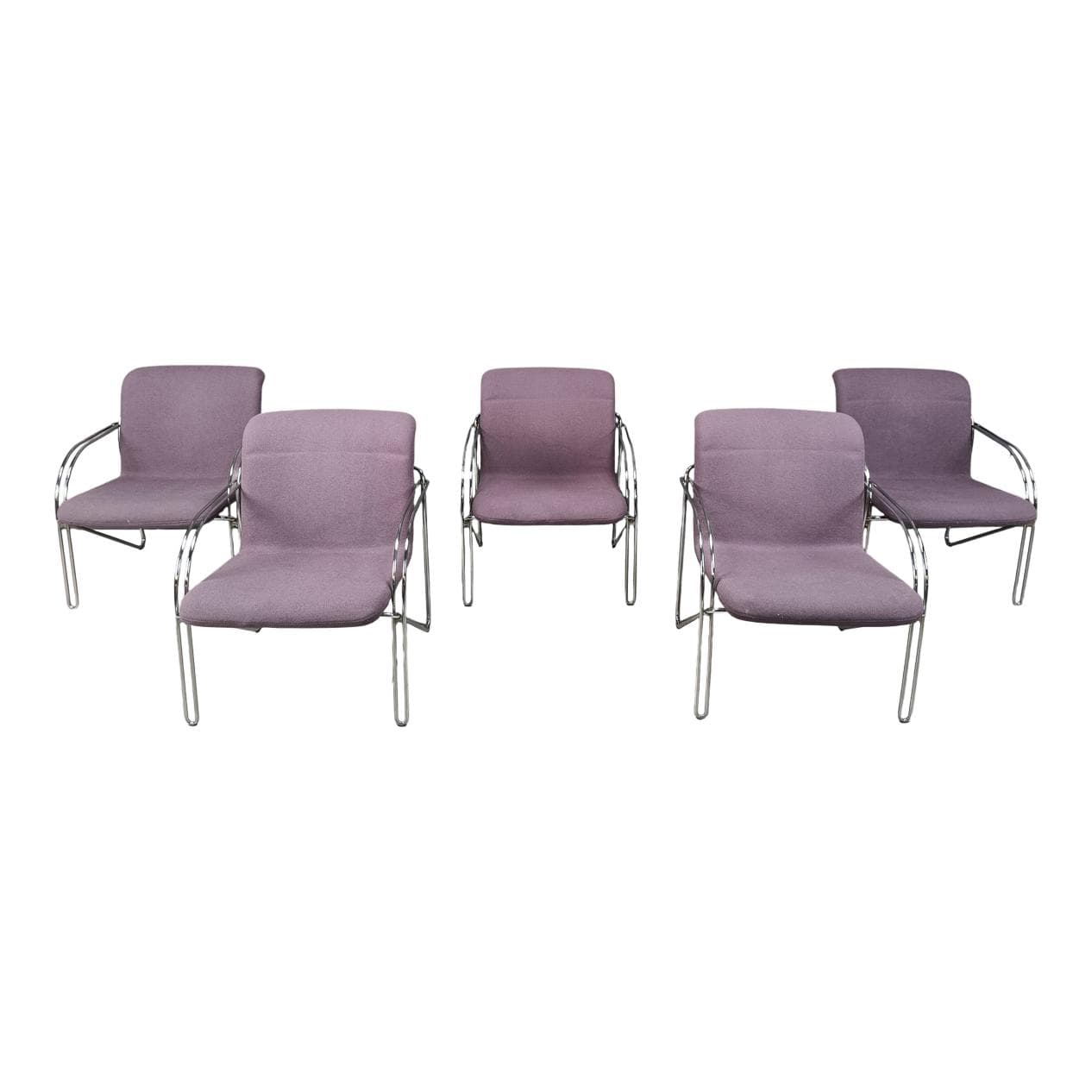 Zestaw pięciu foteli z podłokietnikami, fioletowa tkanina, chrom, proj. A. Hofmann, Gispen/Labofa, Holandia, lata 70.