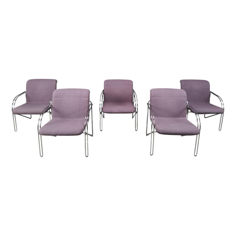 Zestaw pięciu foteli z podłokietnikami, fioletowa tkanina, chrom, proj. A. Hofmann, Gispen/Labofa, Holandia, lata 70.