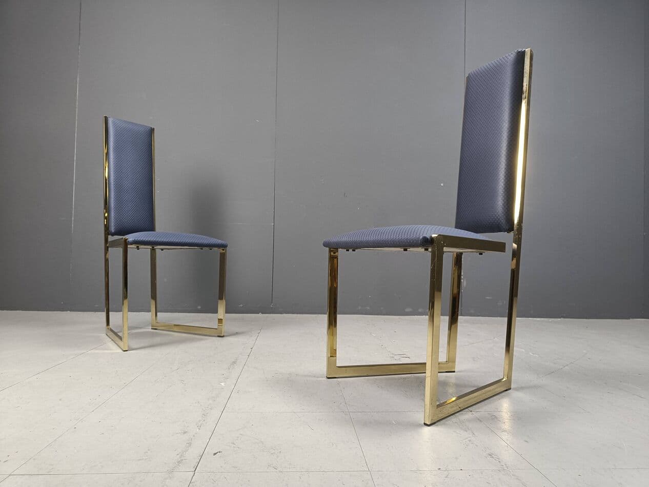 Set of six dining chairs, blue faux leather, gold brass, Belgium, 1970s. - 267092