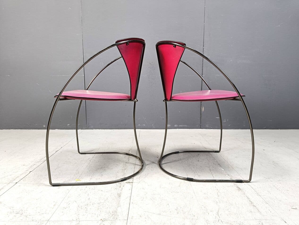 Zestaw czterech krzeseł Linda, skóra naturalna różowa, chrom, Arrben, Włochy, lata 80. - 267075