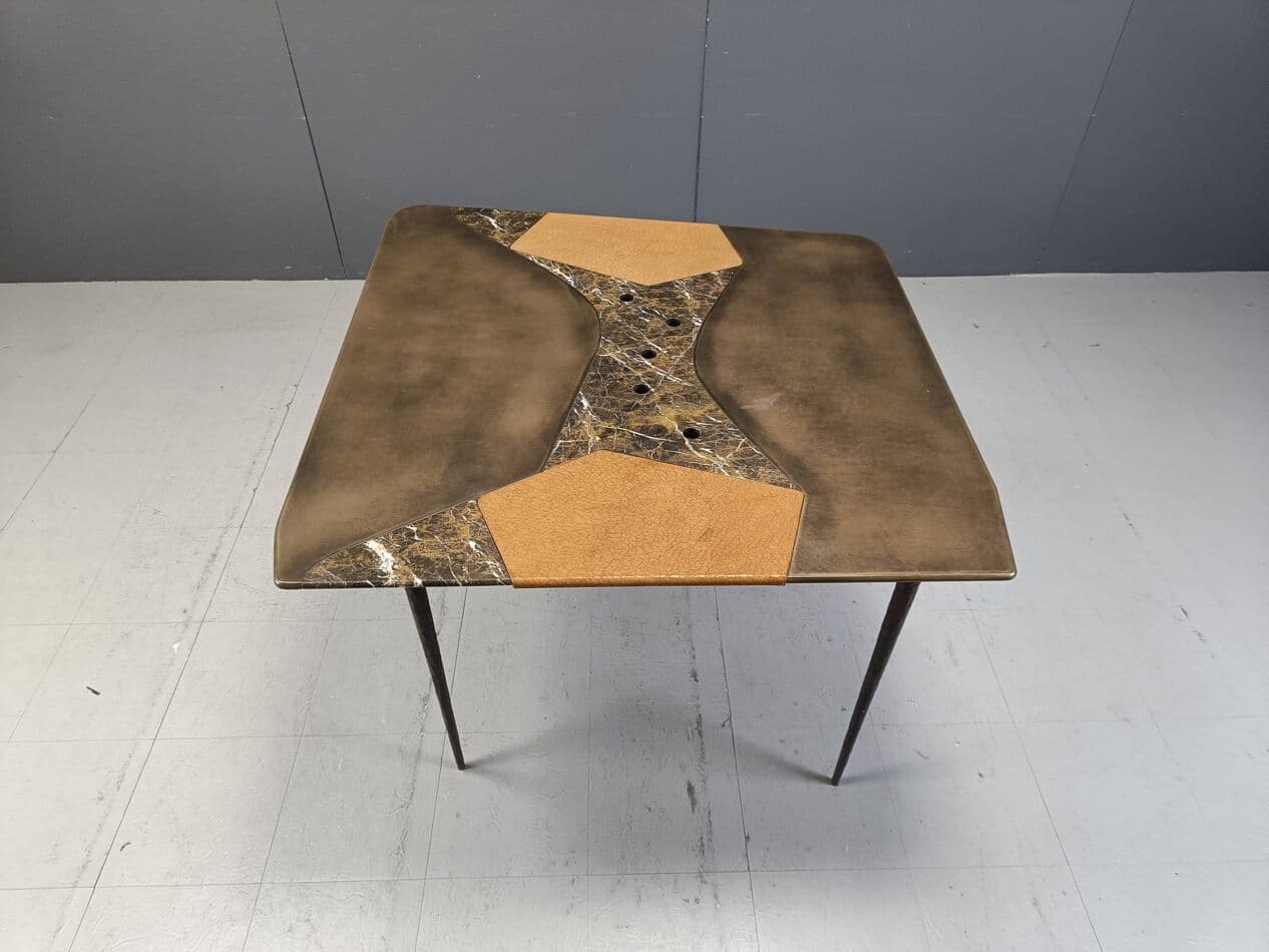 Stół jadalniany, brązowy, marmur, skóra, Belgia, lata 90. - 267006