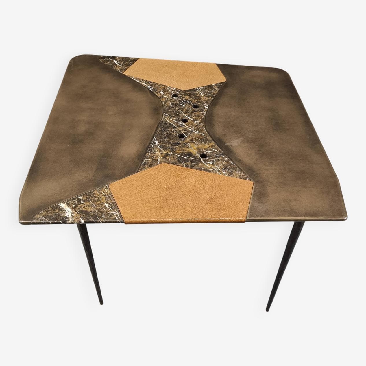 Stół jadalniany, brązowy, marmur, skóra, Belgia, lata 90. - 267007