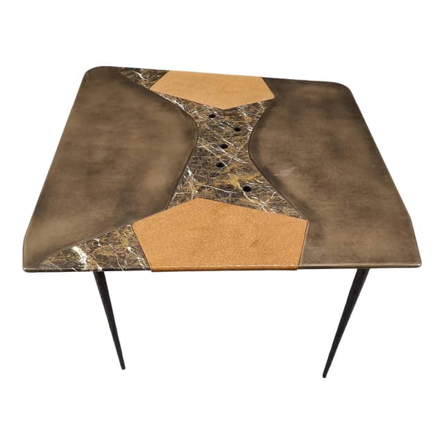 Stół jadalniany, brązowy, marmur, skóra, Belgia, lata 90. - WYMIARY