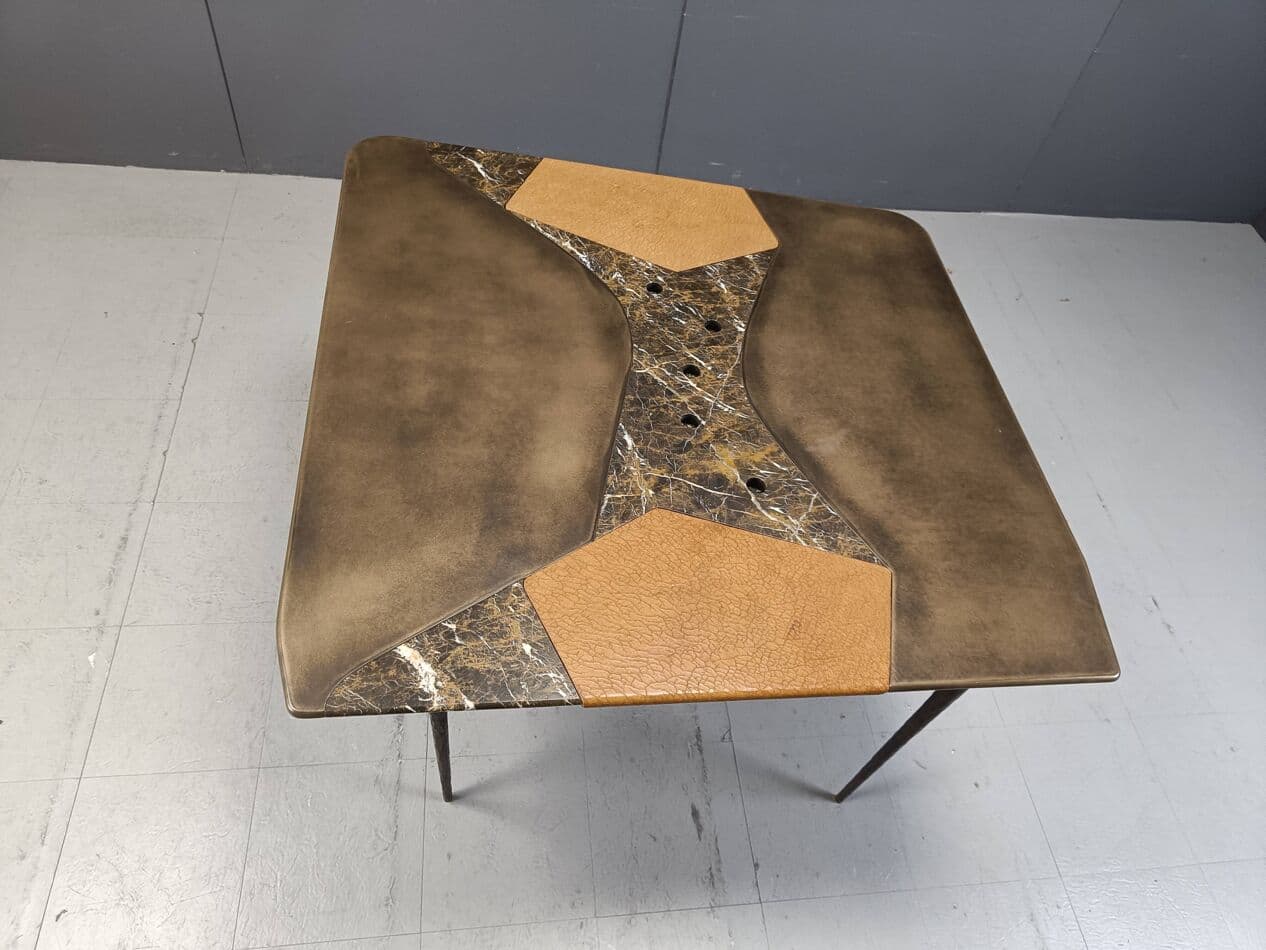 Stół jadalniany, brązowy, marmur, skóra, Belgia, lata 90. - 267013
